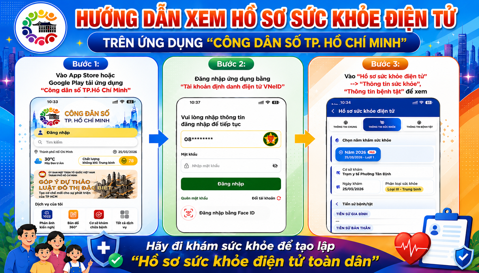 Hướng dẫn xem Hồ sơ sức khỏe điện tử trên ứng dụng Công dân số TP. Hồ Chí Minh